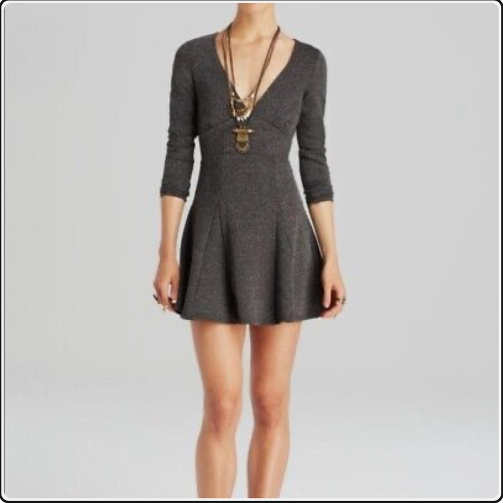 Free People’s Heartstopper Fit n Flare V-Neck Gray Dress